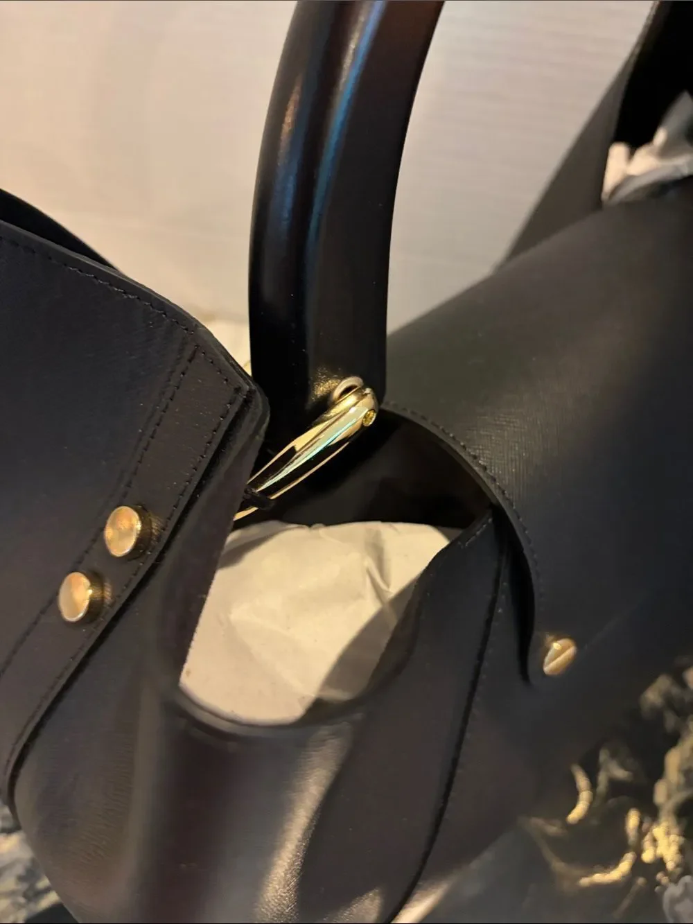 Claudia Firenze LeatherBlack Wooden Top-Handle Tote